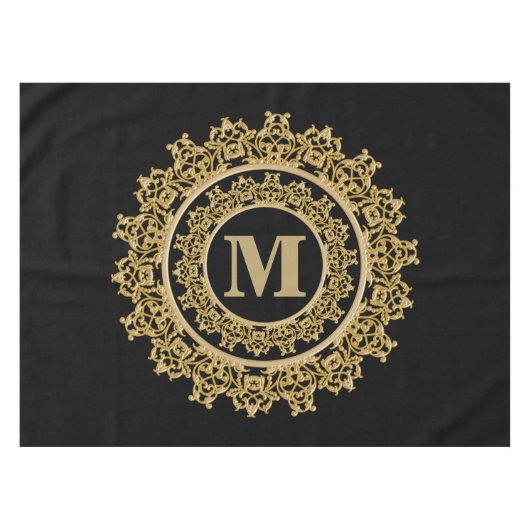 Zwart-goudmonogram Tafelkleed (Voorkant (Horizontaal))
