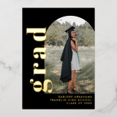 Zwart & goudpleister Foto Typografisch Afstuderen Folie Uitnodiging (Voorkant)