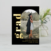 Zwart & goudpleister Foto Typografisch Afstuderen Folie Uitnodiging (Staand Voorkant)