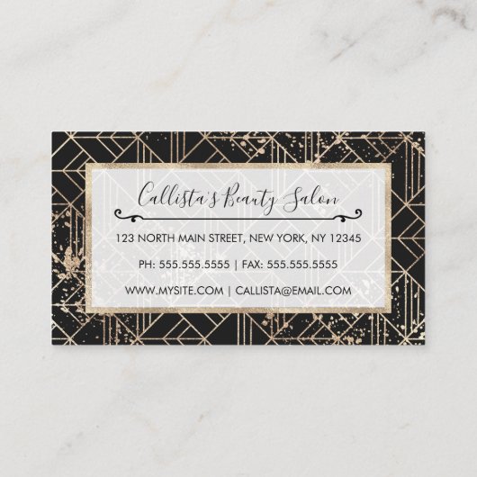 Zwart goudretroArt Deco Geometric Paint Splatter Kortingskaartje (Achterkant)