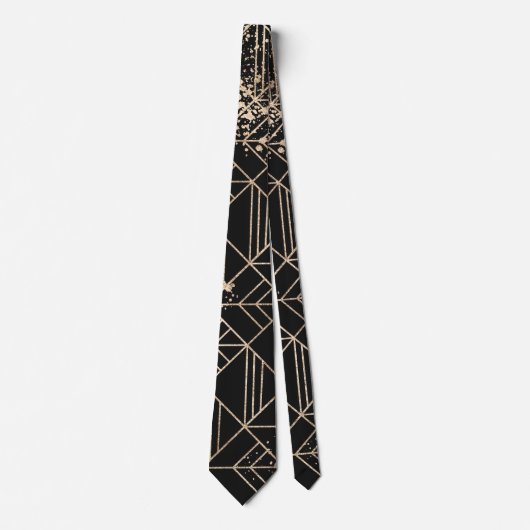 Zwart goudretroArt Deco Geometric Paint Splatter Stropdas (Voorkant)