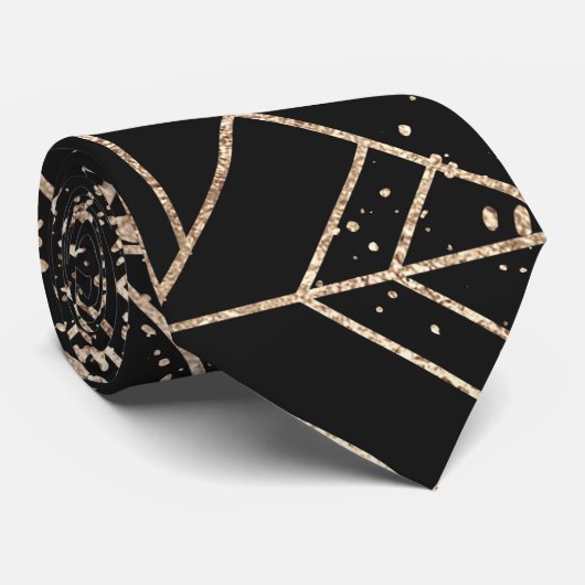 Zwart goudretroArt Deco Geometric Paint Splatter Stropdas (Opgerold)