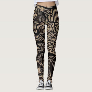 Zwart goudvis afdrukken leggings