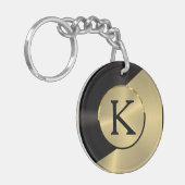 Zwart & goudvormig metaal geometrisch ontwerp sleutelhanger (Voorkant Links)