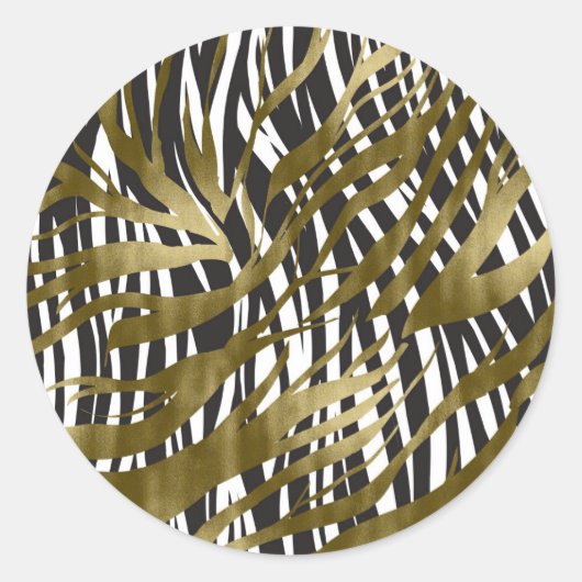 Zwart & goudzebra Afdrukken Safari Chic Glamour Ronde Sticker (Voorkant)