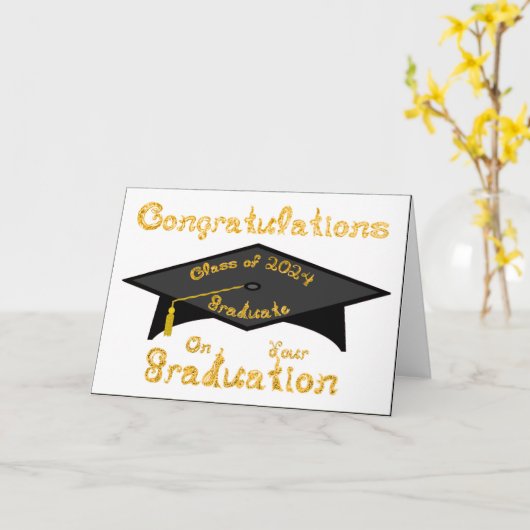 Zwart Graduation Cap Gold Afstuderen Klasse 2024 P Kaart (Gele Bloem)