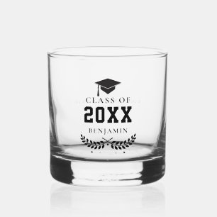 Zwart Graduation Cap Laurel Gepersonaliseerd Afstu Whisky Glas