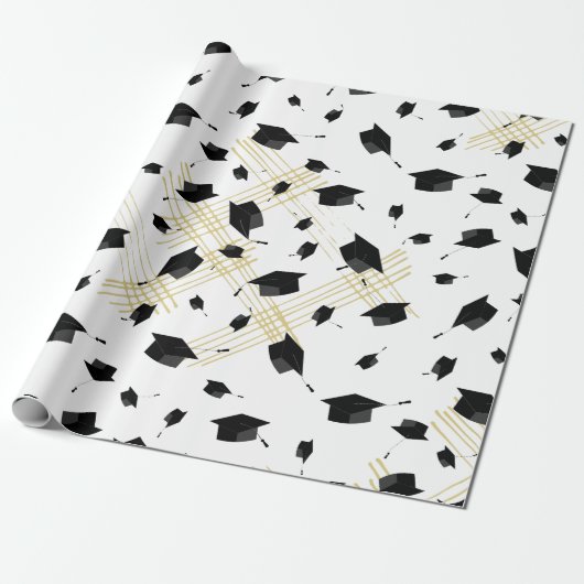 Zwart Graduation Cap Toss Wrapping Papier (Uitgerold)