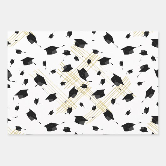 Zwart Graduation Cap Toss Wrapping Papier Inpakpapier Vel (Voorkant 2)