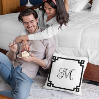 Zwart-Grieks randmonogram Kussen