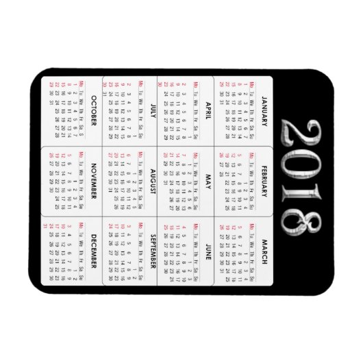 Zwart Grijs 2018 Kalender Koelkast Magneet (Horizontaal)