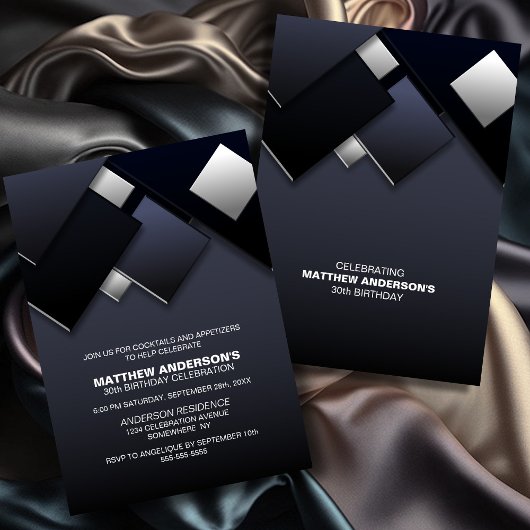 Zwart Grijs 30e Cocktail Verjaardagsfeestje Kaart