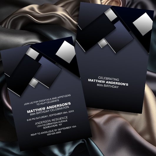 Zwart Grijs 60e Cocktail Verjaardagsfeestje Kaart