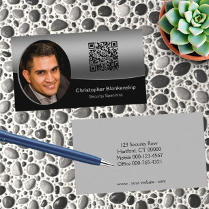 Zwart & Grijs Aangepaste Foto QR Code Professional Visitekaartje