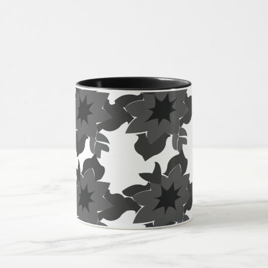 Zwart Grijs Abstract Bloem Mok (Midden)