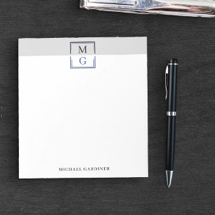 Zwart Grijs Blauw Schoon Manly Monogram & Naam Notitieblok