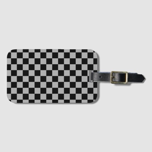 Zwart + Grijs Check Checkerboard Patroon Bagagelabel (Voorkant (horizontaal))