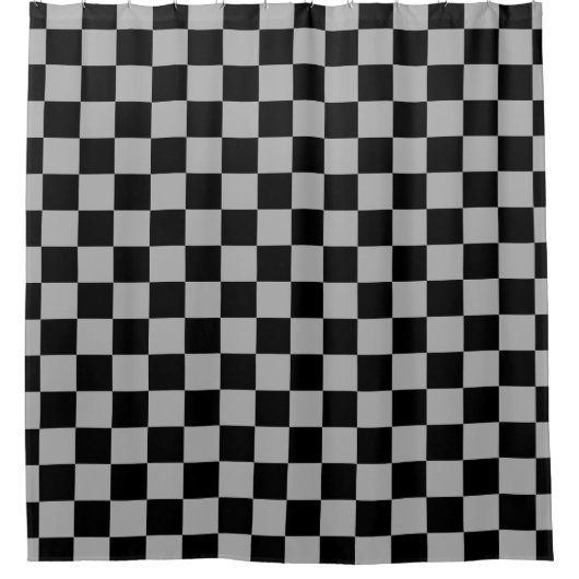 Zwart + Grijs Check Checkerboard Patroon Douchegordijn (Voorkant)