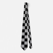 Zwart + Grijs Check Checkerboard Patroon Stropdas (Voorkant)