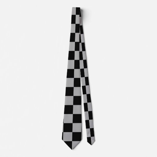 Zwart + Grijs Check Checkerboard Patroon Stropdas (Voorkant)