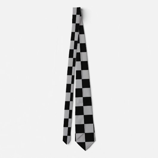 Zwart + Grijs Check Checkerboard Patroon Stropdas (Achterkant)