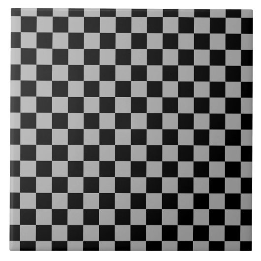 Zwart + Grijs Check Checkerboard Patroon Tegeltje (Voorkant)