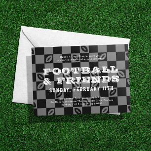 Zwart Grijs Checkerboard Football Game Watch Party Kaart