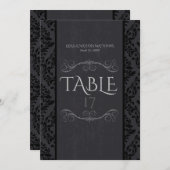 Zwart & Grijs Damast Tafel Nummer Kaarten (Voorkant / Achterkant)