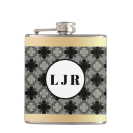 Zwart & Grijs Diamantpatroon Vinyl Verpakte Kolf Heupfles