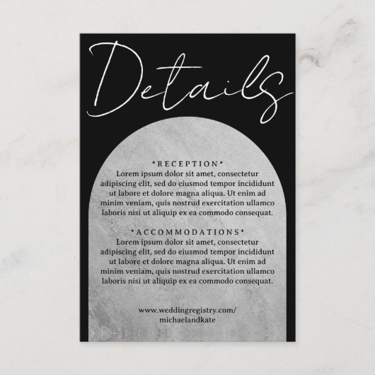 Zwart & Grijs Donker Gotische grafsteen Boog Bruil Informatiekaartje (Voorkant)