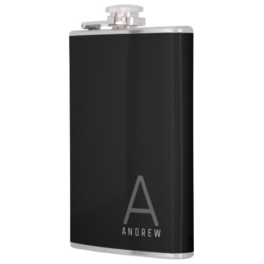 Zwart grijs eenvoudig modern monogram op maat heupfles (Links)