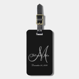 Zwart Grijs Elegant Monogram Huwelijk Bagagelabel