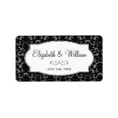Zwart grijs elegante damast rand bruiloft gunst la etiket (Voorkant)