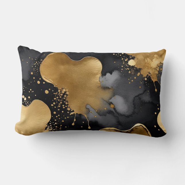 Zwart, grijs en goud abstract kussen (Voorkant)