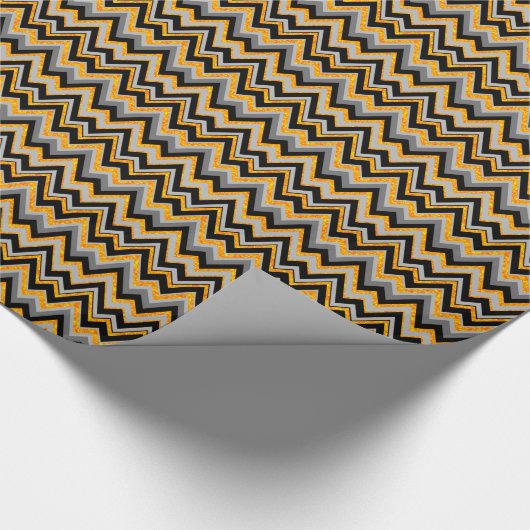 Zwart grijs en Oranje Chevron Zigzag Pattern Cadeaupapier (Hoek)