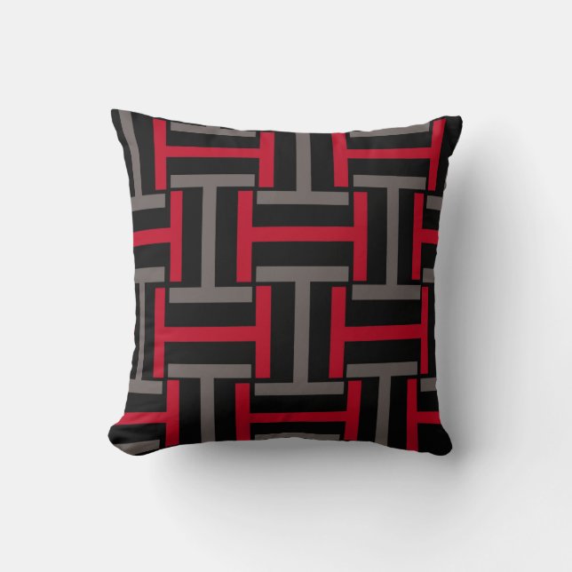 Zwart, grijs en rood T Kussen (Voorkant)