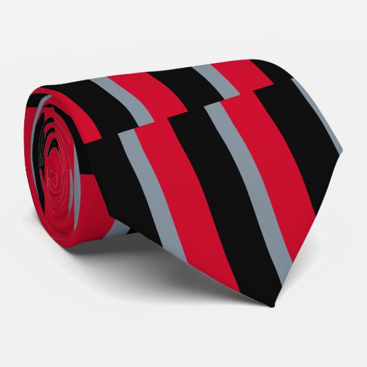 Zwart, grijs en rood, verticaal gestreept Stropdas (Opgerold)
