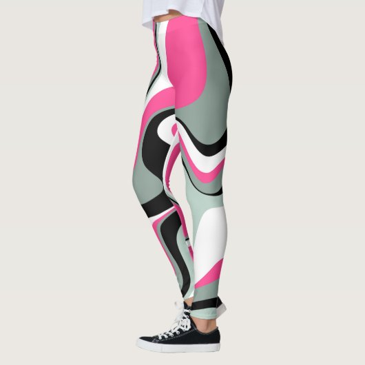 Zwart, grijs en roze vocht Abstract Leggings (Links)