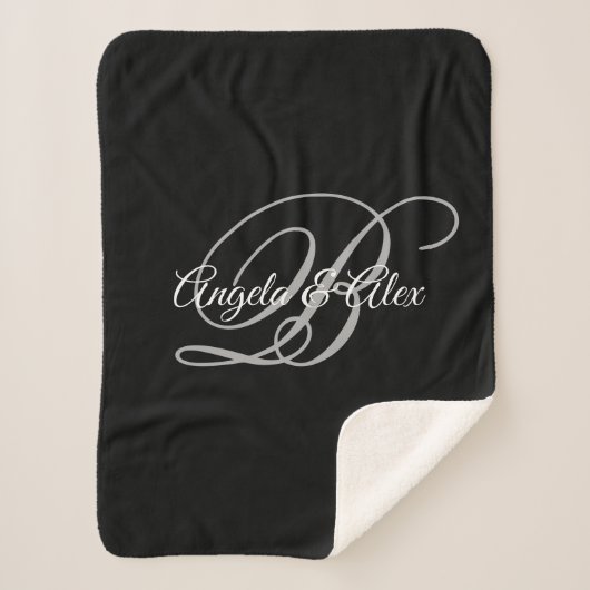 Zwart grijs en wit Fancy Script-monogram Sherpa Deken (Voorkant)