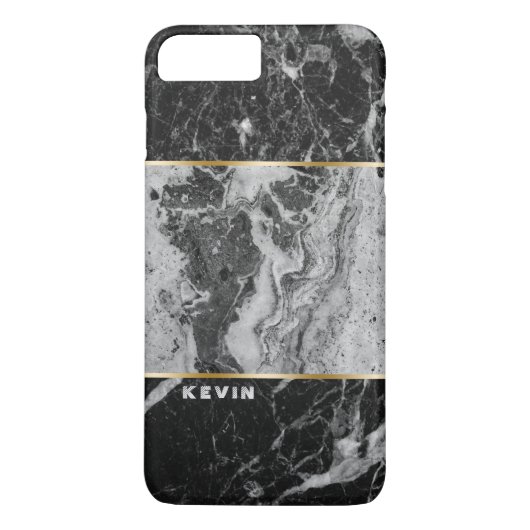 Zwart & Grijs Faux Marmer Combinatie Case-Mate iPhone Case (Achterkant)