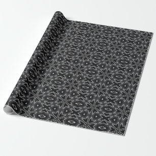 Zwart Grijs Geometrisch Bloempatroon Donkere Kleur Cadeaupapier
