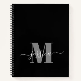 Zwart-grijs gepersonaliseerd Monogram Notitieboek
