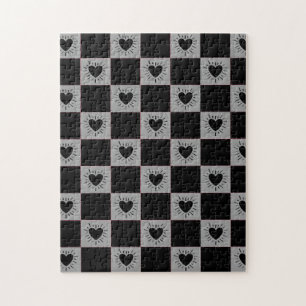Zwart&Grijs geruit tegel met hartjespatroon Legpuzzel