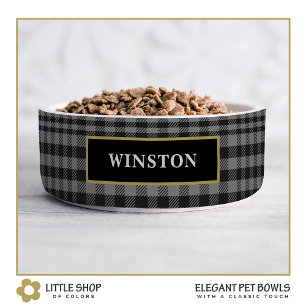 Zwart Grijs Glen Plaid Gepersonaliseerd Voerbakje