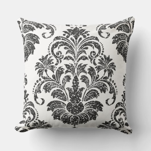 Zwart/grijs Glitter Damask Omkeerbare PIllow Kussen (Voorkant)