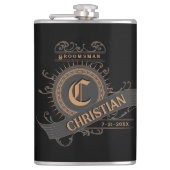 zwart/grijs/goud met Initiaal Groomsman Heupfles (Voorkant)