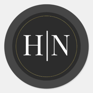 Zwart Grijs Goud Modern Minimal Elegant Huwelijk Ronde Sticker
