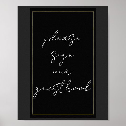 Zwart Grijs Goud Modern Minimal Guestbook Sign Poster (Voorkant)