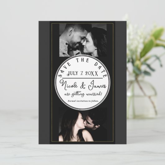Zwart Grijs Goud Modern Minimal Save the Date (Staand voorkant)
