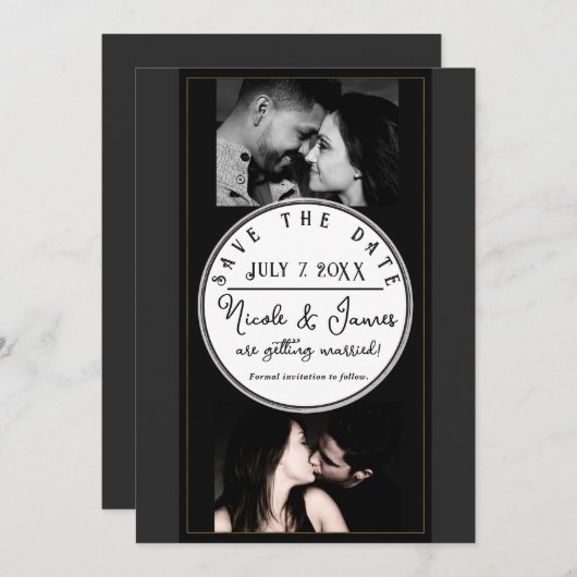 Zwart Grijs Goud Modern Minimal Save the Date (Voorkant / Achterkant)